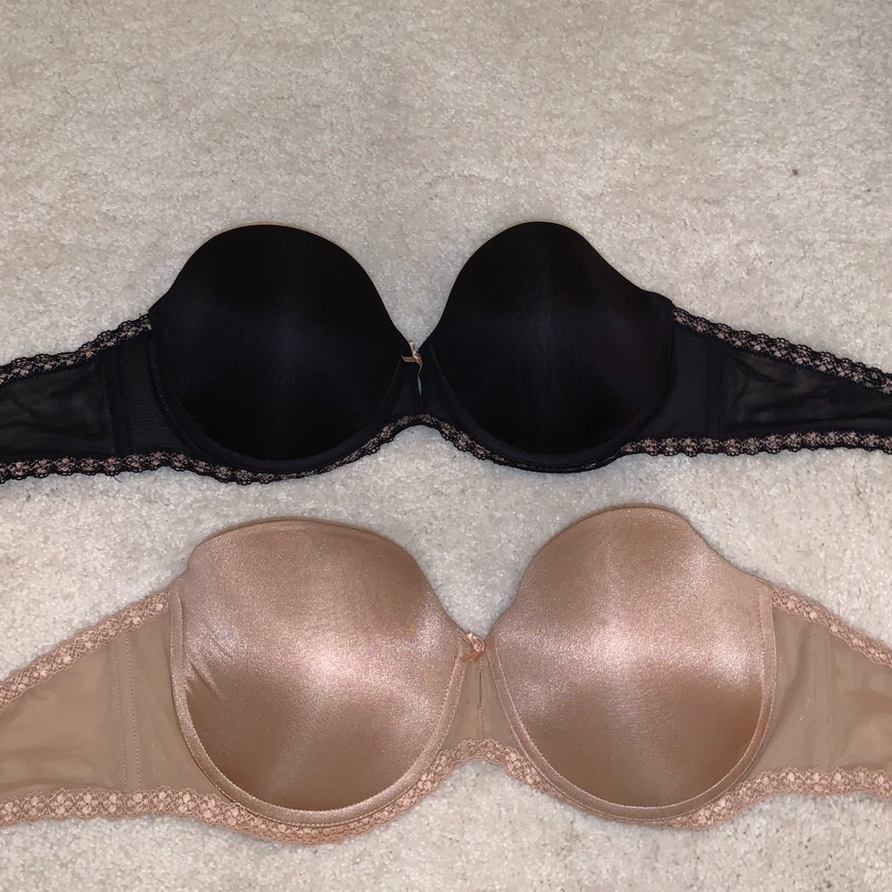 Brand New Tan & Black Push Up Strapless Bras -34C